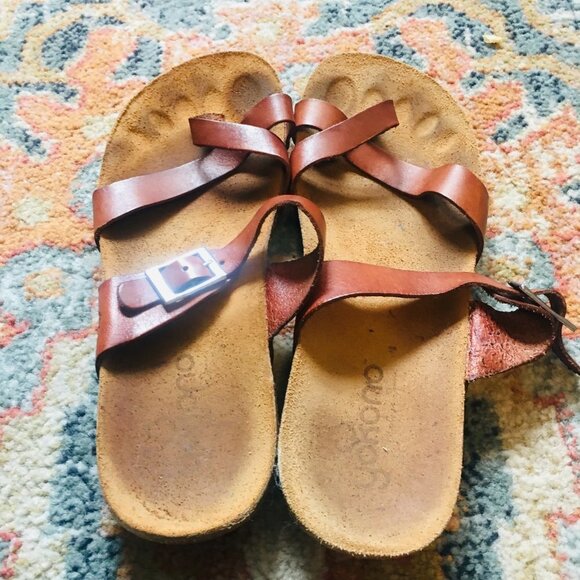 YOKONO Brown Leather Loop Toe Thong Flats Sandals Shoes Spain Women's Size 9 The - Picture 5 of 10